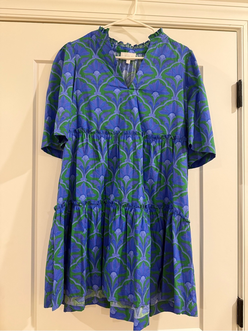 Sugarlips Blue and Green Floral V-Neck Tiered Dress